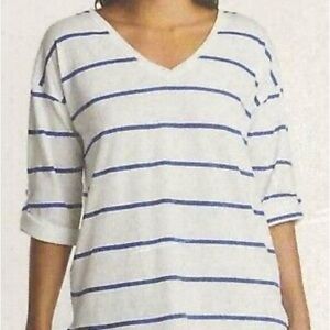 Nautica White and Blue Striped Boxy Long Sleeve 3/4 Length Top Tee